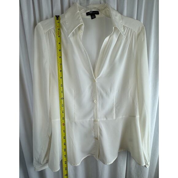 Willi Smith Peplum Button Up Collared Blouse Ivory S academia work 65-37 - Picture 6 of 13